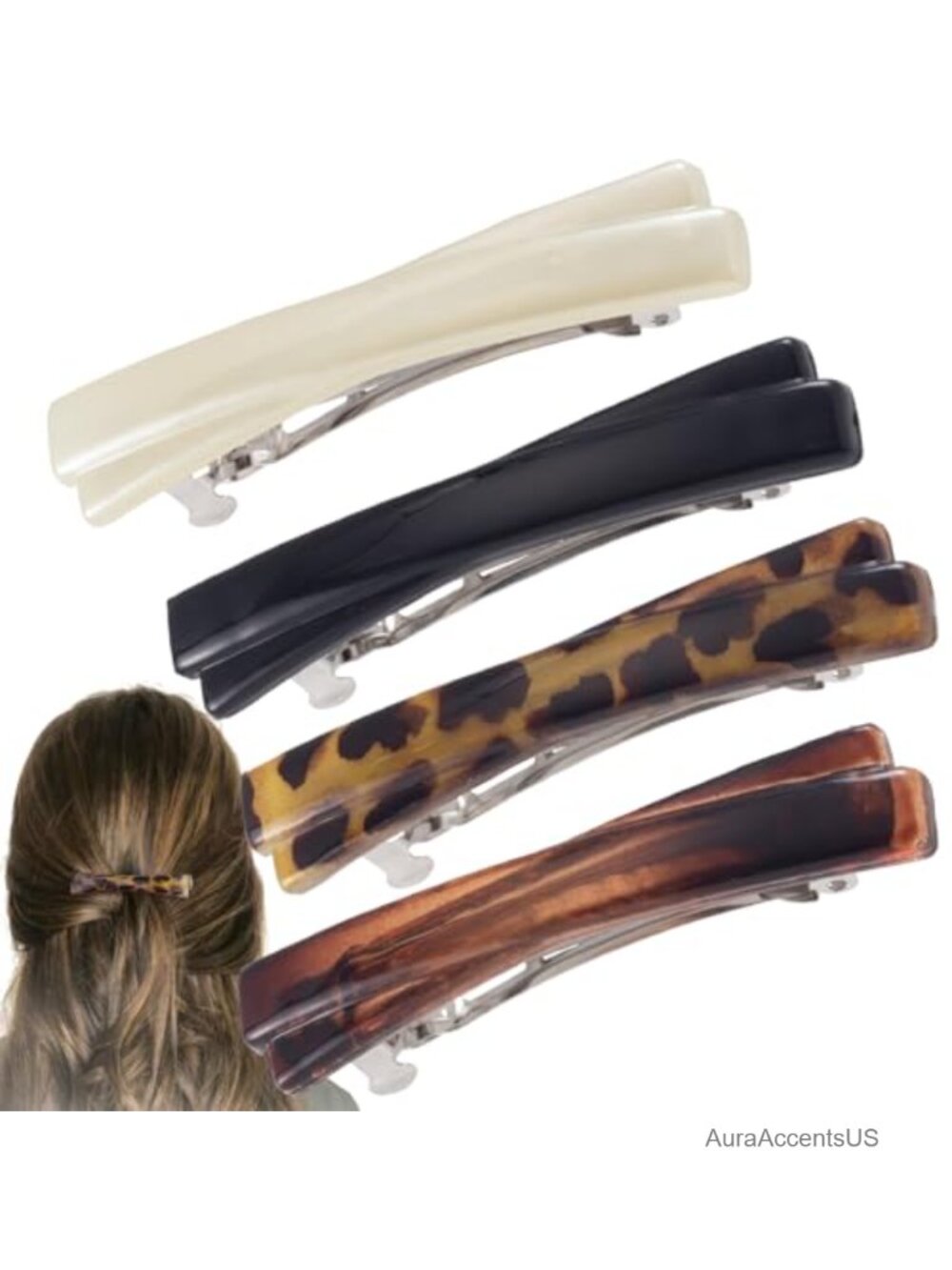 4 Pack French Curved Hair Barrettes Tortoise Shell Style Clips for Women